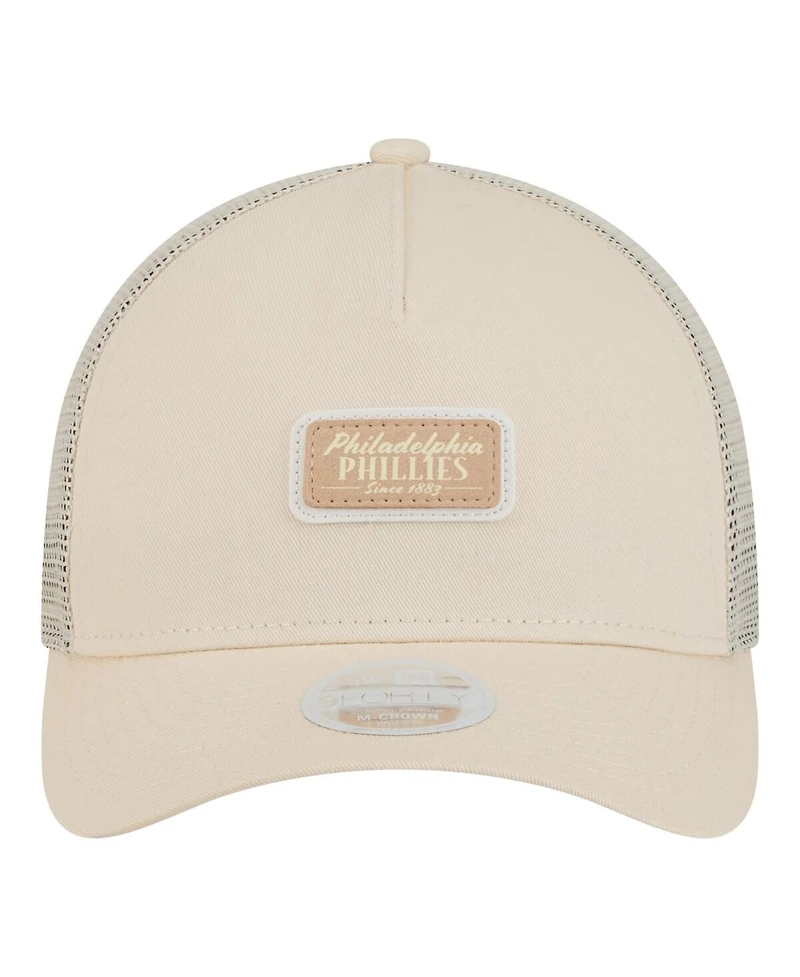 New Era Women's Light Beige Philadelphia Phillies Tonal Patch 9FORTY M-Crown A-Frame Trucker Adjustable Hat