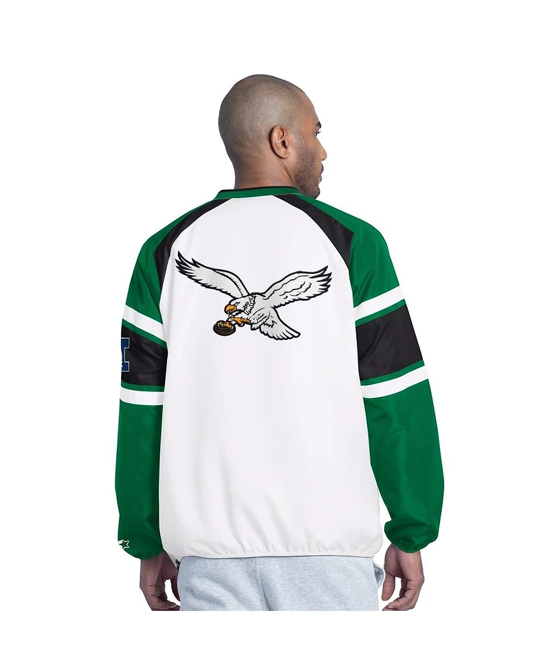 Starter Men's White Philadelphia Eagles Infield Play Raglan Pullover Jacket
