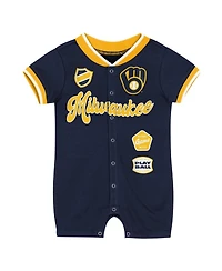 Outerstuff Baby Boys and Girls Navy Milwaukee Brewers Pinch Coverall