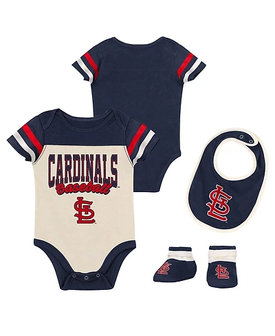 Outerstuff Baby Boys and Girls 3-Piece Navy St. Louis Cardinals Up One Bodysuit, Bib Booties Set