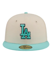 New Era Men's Light Beige/Turquoise Los Angeles Dodgers Two-Tone Color Pack 59FIFTY Fitted Hat