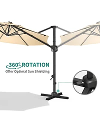 homfan 10FT Cantilever Umbrella, 360degree(s) Rotation & Tilt, Waterproof Windproof 600D Fabric, Rustproof Aluminum Frame Base, for Garden, Patio