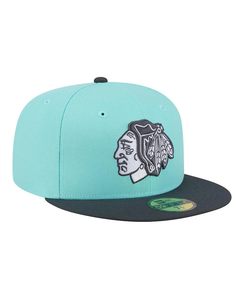 New Era Men's Turquoise/Charcoal Chicago Blackhawks Two-Tone Color Pack 59FIFTY Fitted Hat