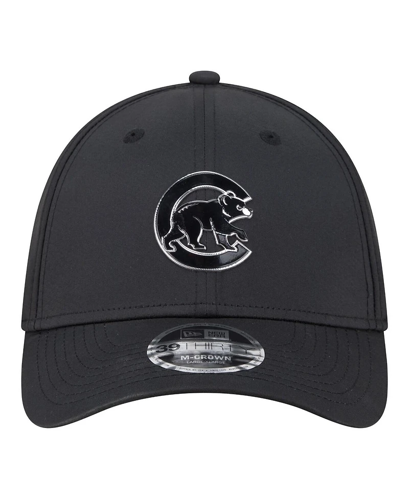 New Era Men's Black Chicago Cubs Metallic 39THIRTY M-Crown Flex Hat