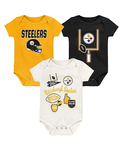 Outerstuff Baby Boys and Girls 3-Pack Pittsburgh Steelers Littlest Player Bodysuit Set