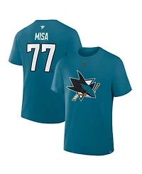 Fanatics Men's Michael Misa Teal San Jose Sharks Authentic Stack Name and Number T-Shirt