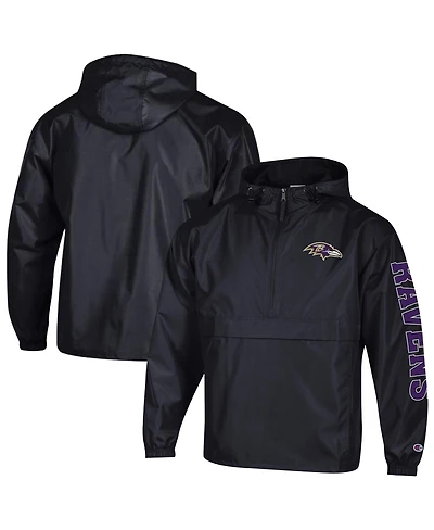 Champion Men's Black Baltimore Ravens Packable Hooded Windbreaker Half-Zip Jacket