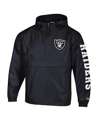 Champion Men's Black Las Vegas Raiders Packable Hooded Windbreaker Half-Zip Jacket
