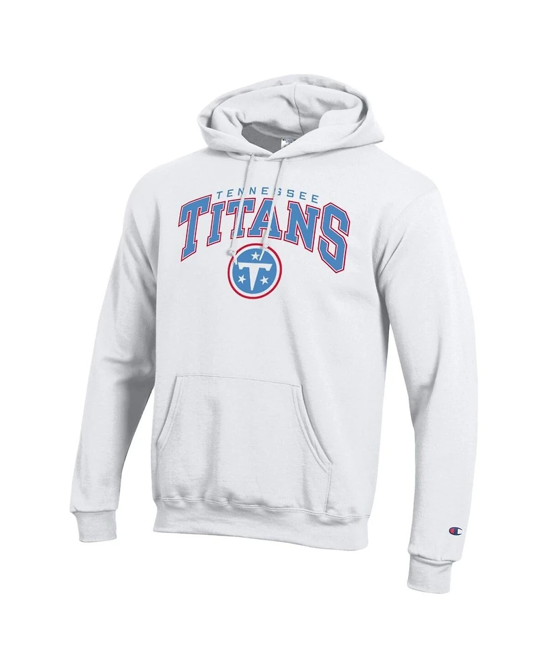 Champion Men's White Tennessee Titans Powerblend Arch over Logo Hoodie