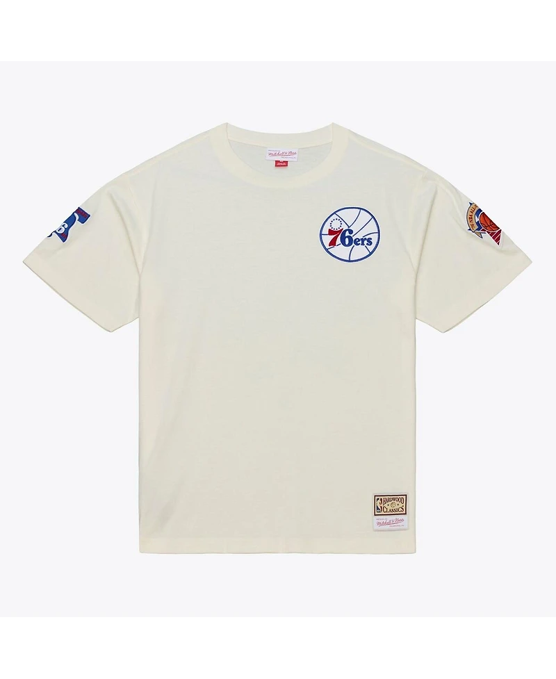 Mitchell & Ness Men's Cream Philadelphia 76ers Hardwood Classics Chainstitch Premium T-Shirt