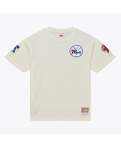 Mitchell & Ness Men's Cream Philadelphia 76ers Hardwood Classics Chainstitch Premium T-Shirt