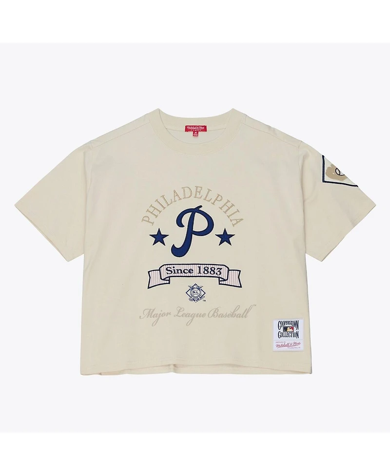 Mitchell & Ness Women's Cream Philadelphia Phillies Cooperstown Yacht Rock Boxy Cropped T-Shirt