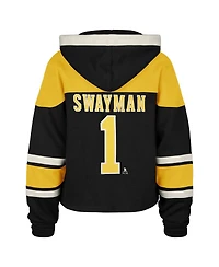 '47 Brand Women's Jeremy Swayman Black Boston Bruins Superior Lacer Cropped Pullover Hoodie