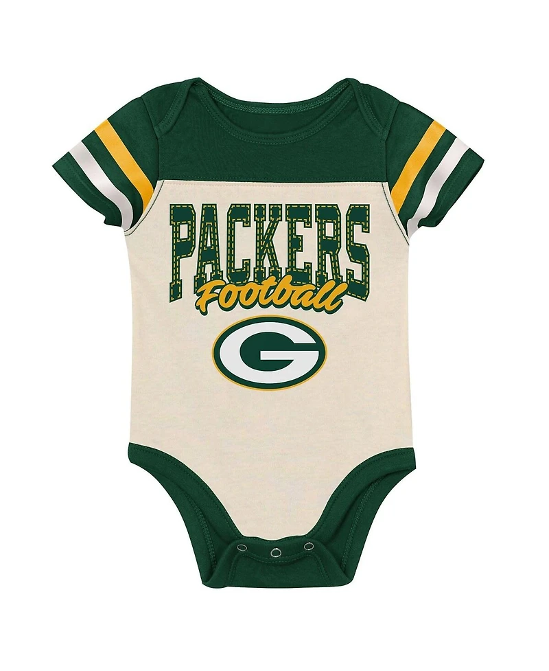 Outerstuff Baby Boys and Girls Green 3-Piece Bay Packers Up One Bodysuit, Bib and Booties Set