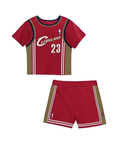 Mitchell & Ness Toddler 2-Piece LeBron James Burgundy Cleveland Cavaliers Play by Place T-Shirt and Shorts Set