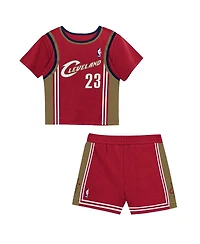 Mitchell & Ness Toddler 2-Piece LeBron James Burgundy Cleveland Cavaliers Play by Place T-Shirt and Shorts Set