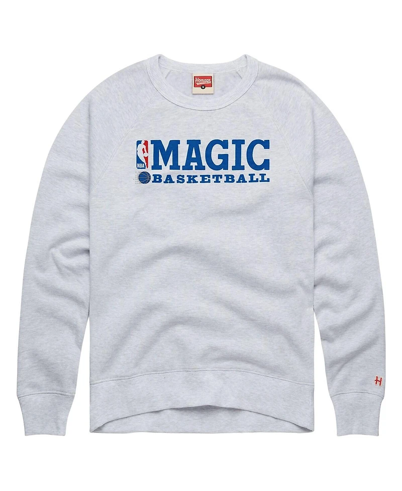 Homage Men's and Women's Ash Orlando Magic Logoman Retro Tri-Blend Raglan Sweatshirt