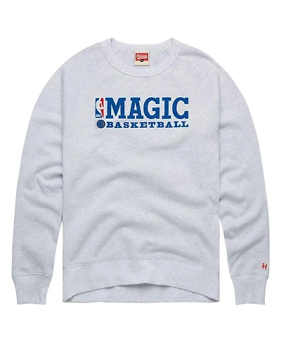 Homage Men's and Women's Ash Orlando Magic Logoman Retro Tri-Blend Raglan Sweatshirt