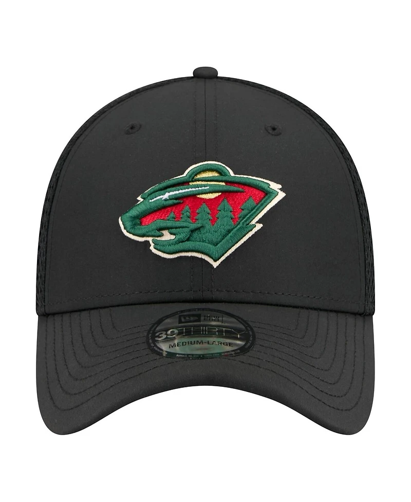 New Era Men's Black Minnesota Wild Logo 39THIRTY Flex Hat
