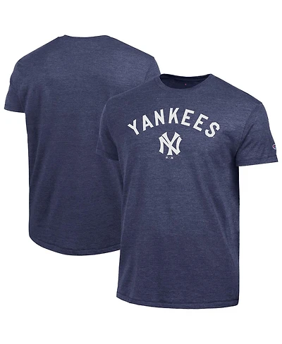 Champion Men's Navy New York Yankees Cooperstown Wordmark Lockup Tri-Blend T-Shirt