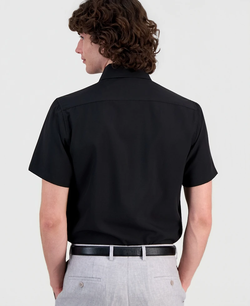 Suslo Couture Men's Slim-Fit Four-Way Stretch Solid Short-Sleeve Dress Shirt
