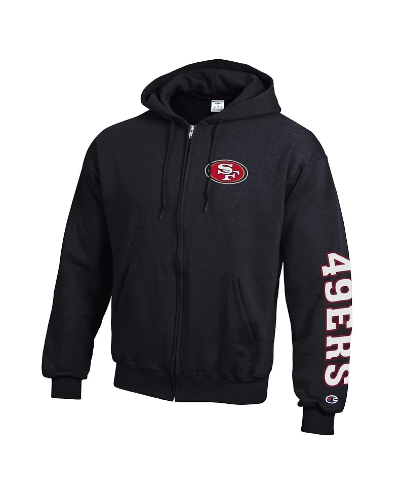 Champion Men's Black San Francisco 49ers Powerblend Fleece Full-Zip Hoodie