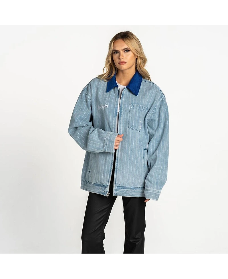 The Wild Collective Women's Denim New York Yankees Full-Zip Mechanic Jacket
