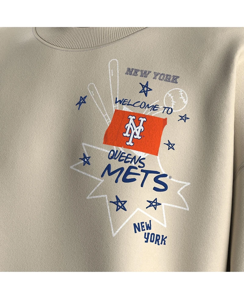 Fanatics Women's Beige New York Mets Graffiti Fleece Sweatshirt