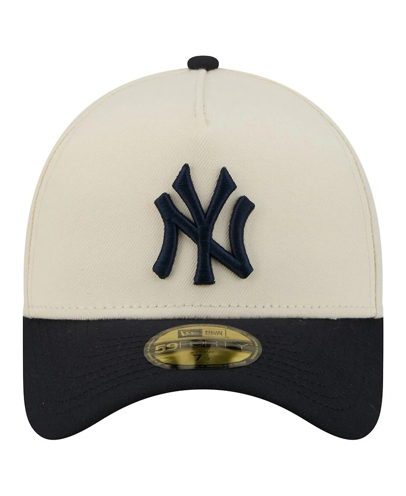 New Era Men's Cream/Navy York Yankees Chrome A-Frame 59FORTY Adjustable Hat