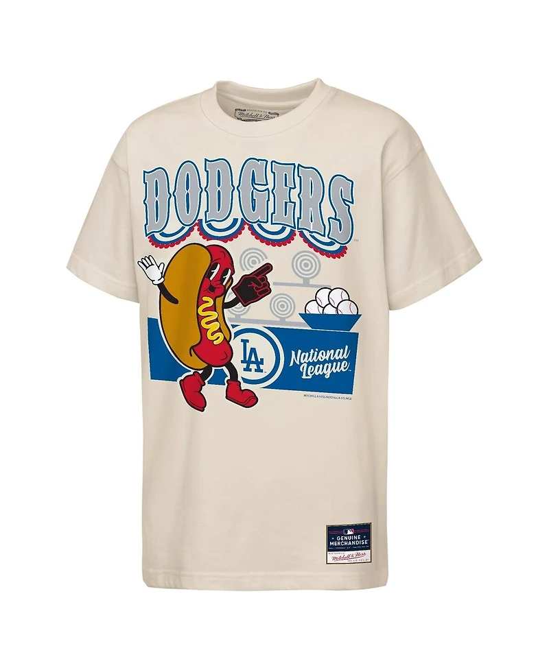 Mitchell & Ness Big Boys and Girls Cream Los Angeles Dodgers Step Back Up Mascot T-Shirt