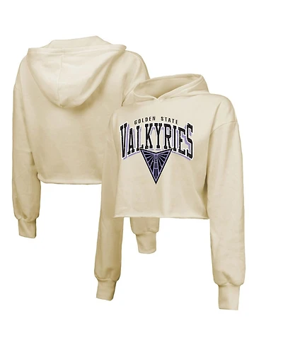 Majestic Threads Women's Cream Golden State Valkyries Circus Shot Drop Shoulder Tri-Blend Cropped Pullover Hoodie