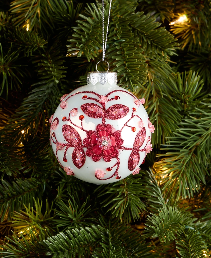 Holiday Lane Holiday Toile Floral Pattern Ball Ornament, Macy's Exclusive