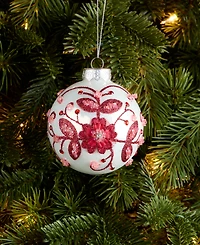 Holiday Lane Holiday Toile Floral Pattern Ball Ornament, Macy's Exclusive