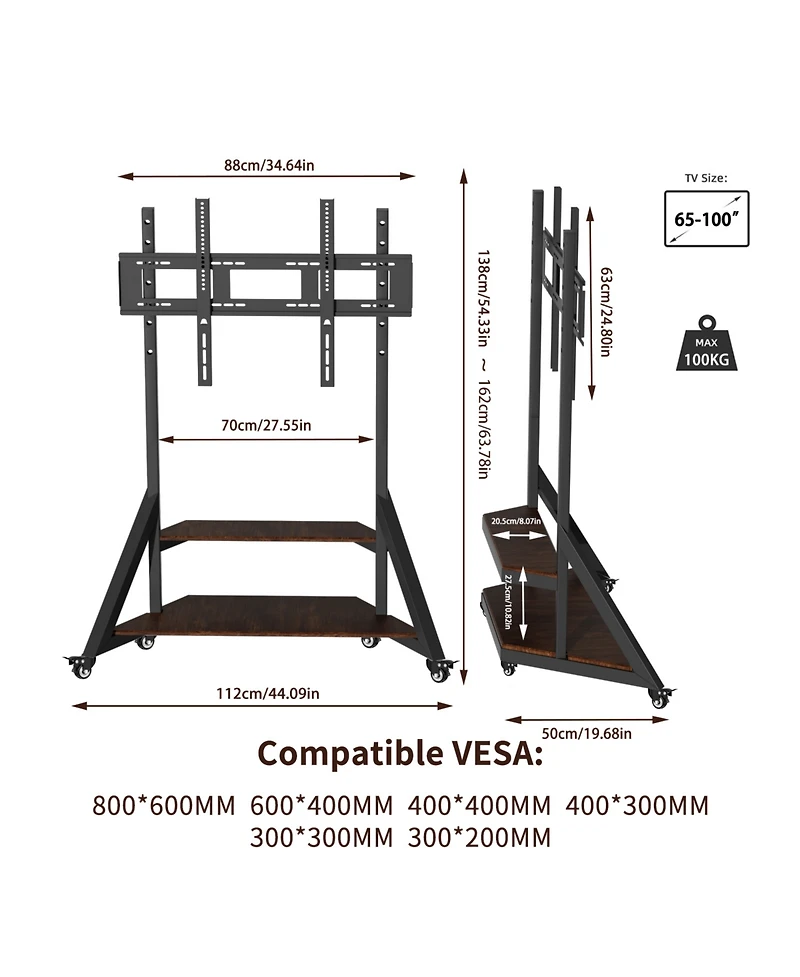 Unho Heavy Duty Low Profile Tv Stand for 65-100 Inch TVs, Solid Wood, Adjustable Feet,Max Vesa 800x600mm