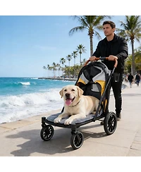 Bingopaw 92 Lbs Capacity Heavy Duty Dog Stroller, Dual Entry, Panoramic Window, All-Terrain Eva Wheels, One-Click Folding, Brake
