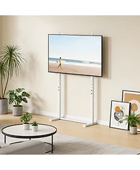 Unho No Drill Tv Stand, 3-Level Height Adjustable, Stable Bottom Bar, Easy Install, Wall-Leaning