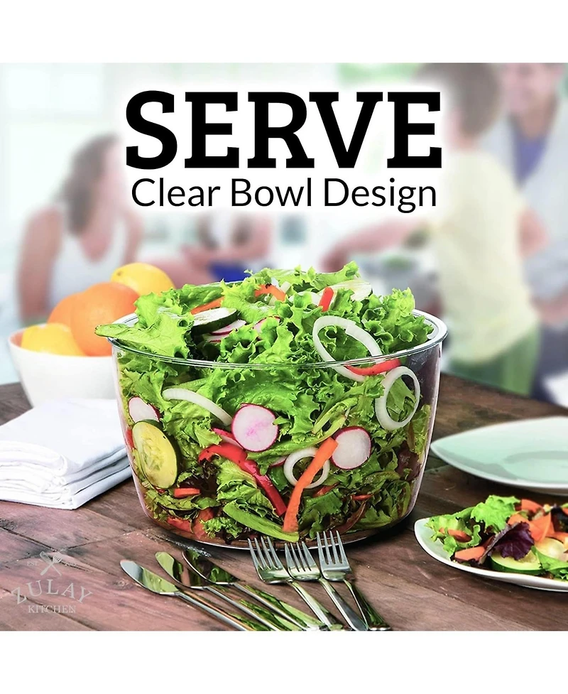 Manual Salad Spinner With Secure Lid Lock & Rotary Handle