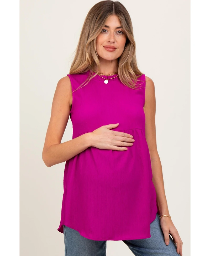 Pinkblush Maternity Magenta Ruffle Mock Neck Sleeveless Blouse