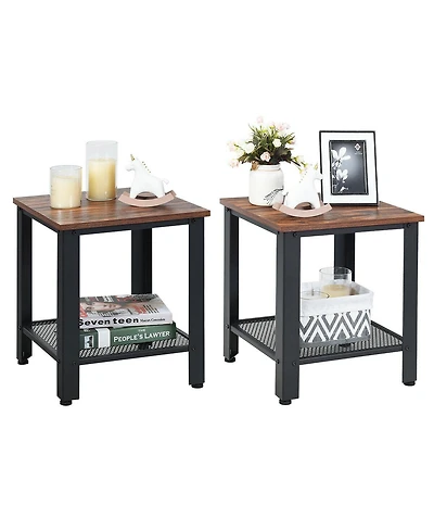 Gymax Set of 2 Industrial End Table 2Tier Side Table W/Storage Shelf Sofa Table