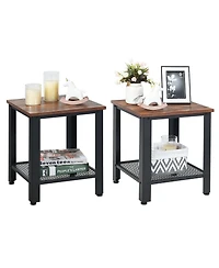 Gymax Set of 2 Industrial End Table 2Tier Side Table W/Storage Shelf Sofa Table