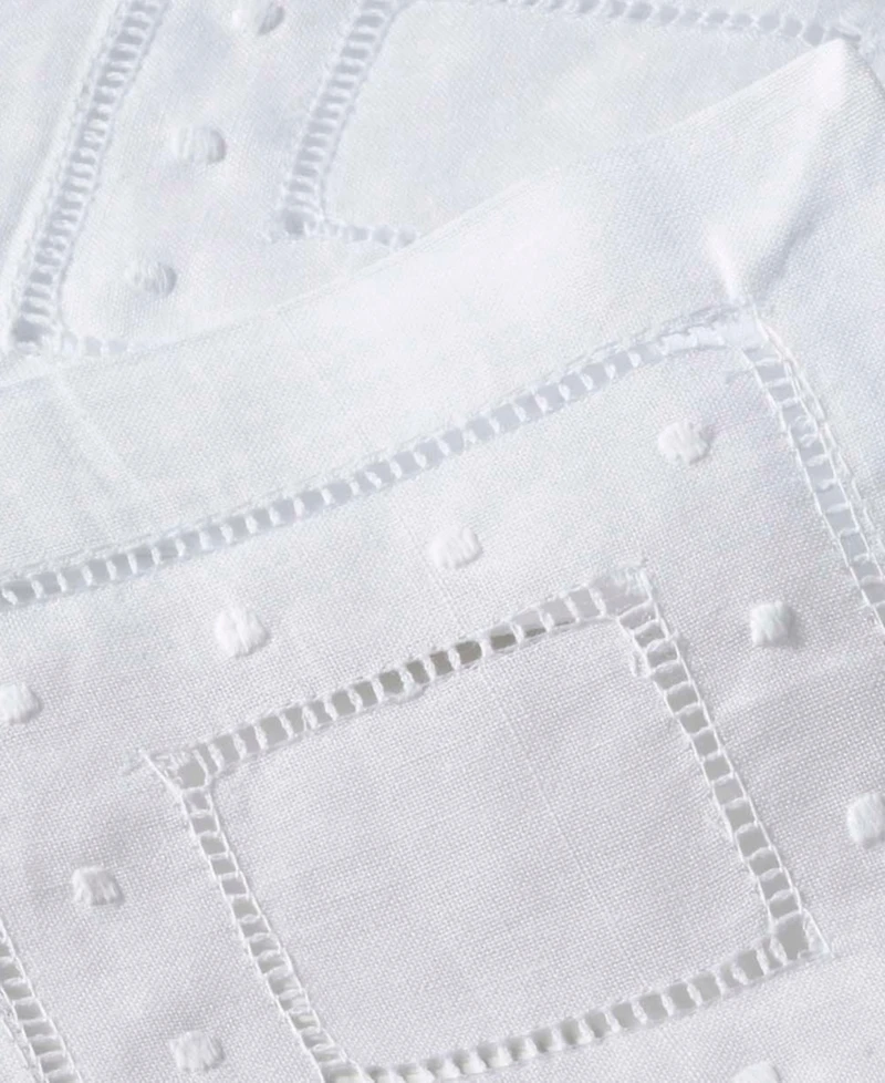 Saro Lifestyle Swiss Dot Collection Embroidered and Hemstitch Napkins, Set of 12