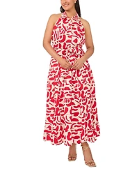 Msk Plus Printed Collared Neck Sleeveless Maxi Dress