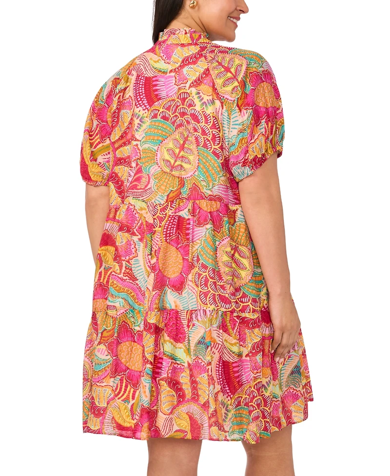 Msk Plus Printed Split V-Neck Babydoll Dress
