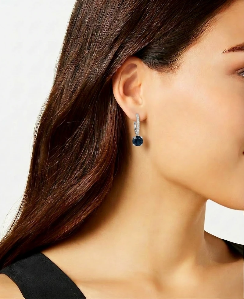 Macy's Sapphire (2 ct. t.w.) & Diamond (1/10 ct. t.w.) Drop Earrings in 14k White Gold