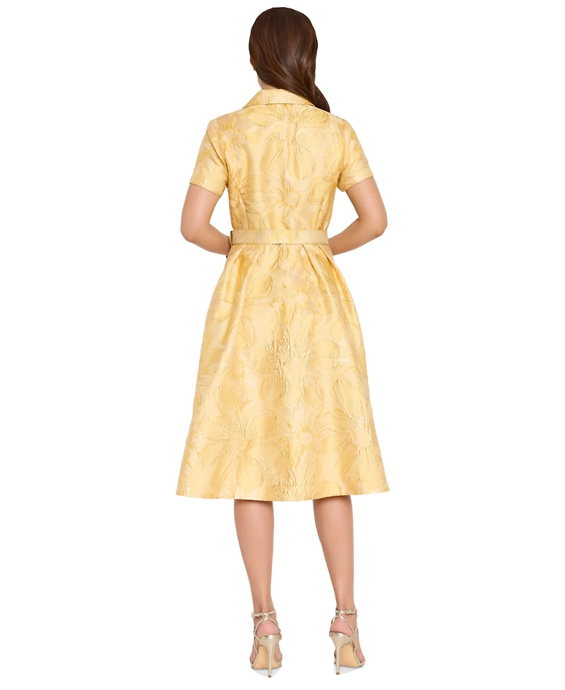 Tahari Asl Women's Belted Short-Sleeve Collared Midi Dress