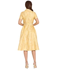 Tahari Asl Women's Belted Short-Sleeve Collared Midi Dress