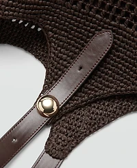 Mango Women's Metallic Detail Natural-Fiber Tote Bag