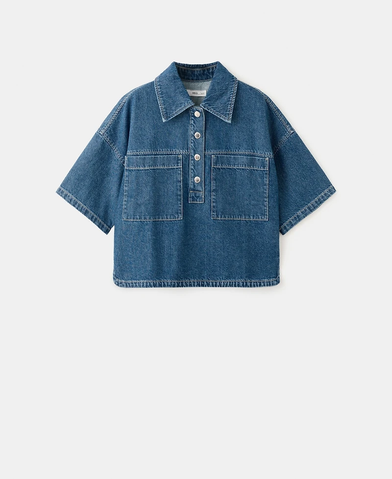 Mango Women's Pockets Denim Blouse