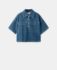 Mango Women's Pockets Denim Blouse