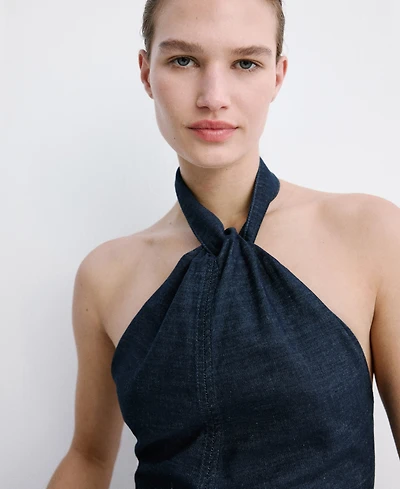 Mango Women's Halter-Neck Denim Top